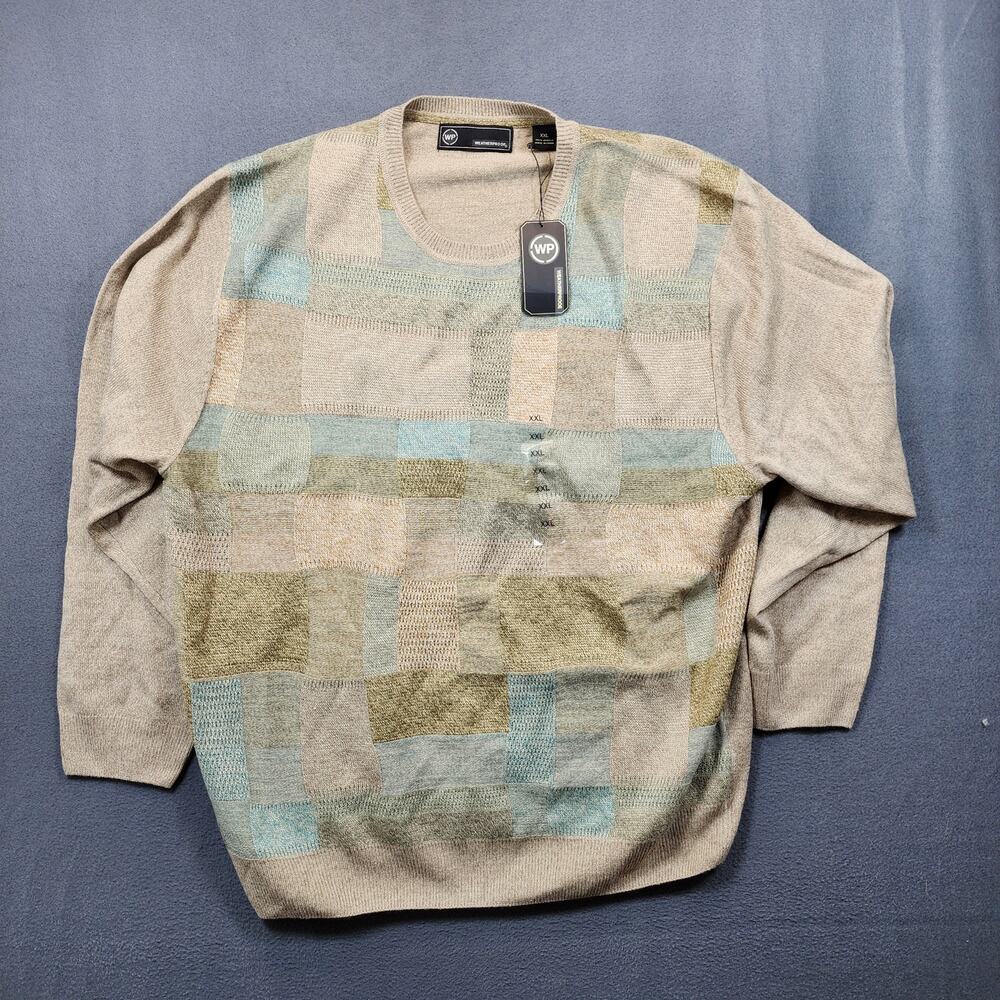 WP Weatherproof Mens Sweater XXL Tan Geometric Colorblock NEW